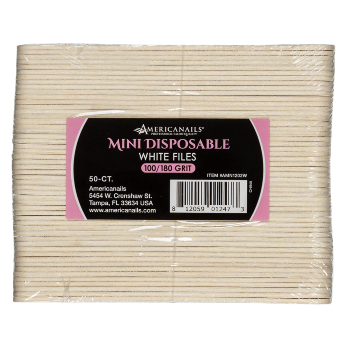 Americanails - Mini Disposable White Files | 100/180 Grit 50ct