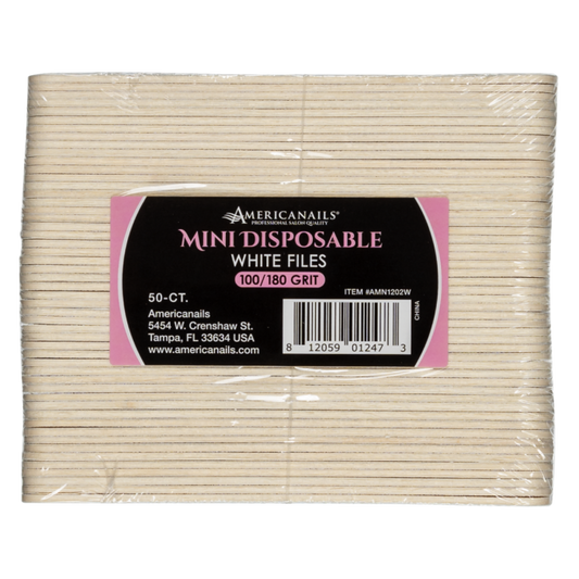 Americanails - Mini Disposable White Files | 100/180 Grit 50ct