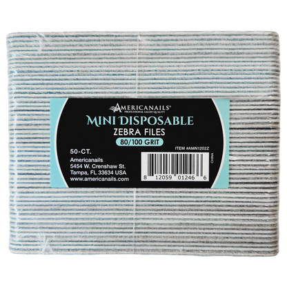 Americanails - Mini Disposable Zebra Files | 80/100 Grit 50ct