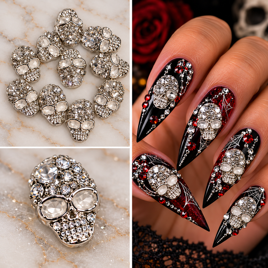 Queen - Nail Charms 10pc - #395 Silver Skulls with Plus Cross