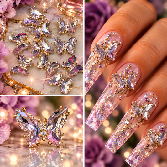 Queen - Nail Charms 10pc - #041 Gold Purple Butterflies
