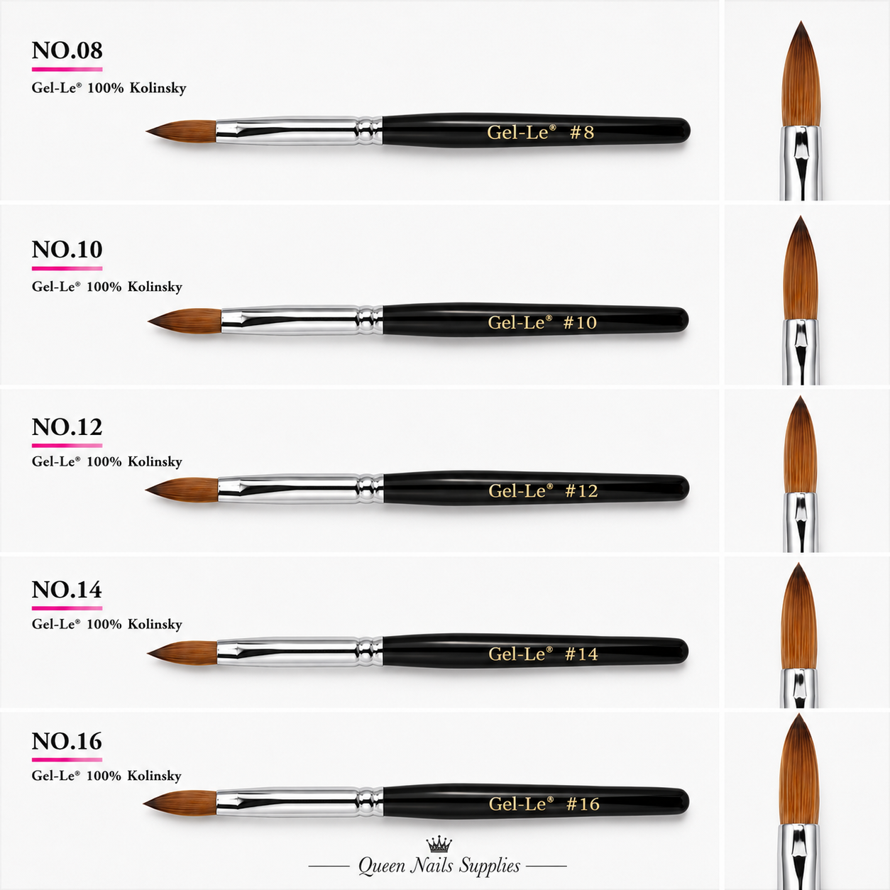 Gel-Le - Acrylic Brushes Kolinsky - Black Handle (Pressed)