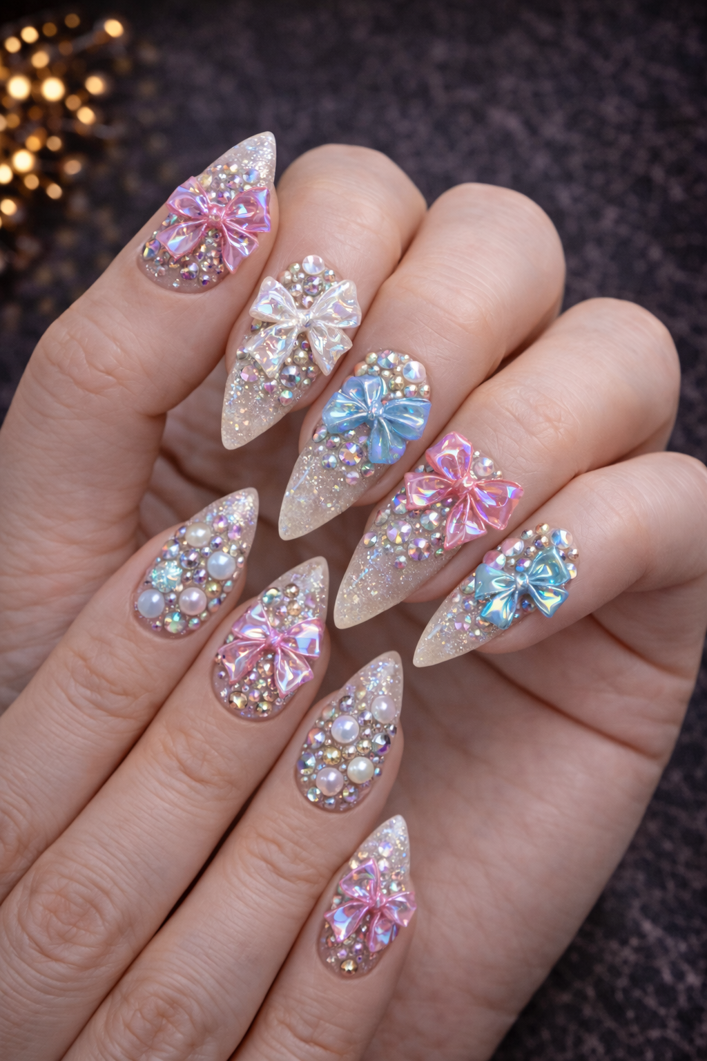 Shiny Bow & Rose Charms - 3D Nail Art
