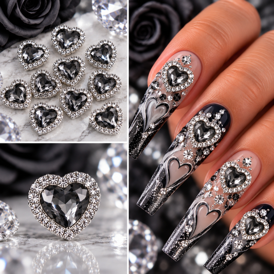 Queen - Nail Charms 10pc - #056 Silver Smokey Hearts
