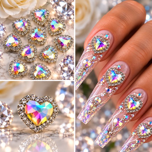 Queen - Nail Charms 10pc - #058 Gold Iridescent Hearts