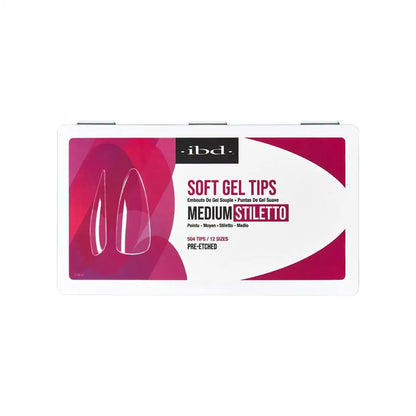 IBD - Full Cover Soft Gel Tips - Medium Stiletto 504pc (Pre-Etched)