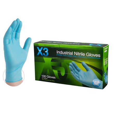 Ammex - X3 Blue Nitrile Gloves 100pc - Medium