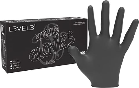 Level 3 - Black Nitrile Gloves 100pc - Medium