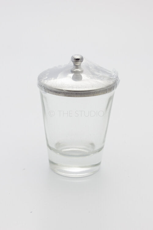 Clear Glass Liquid Cup With Stainless Steel Lid