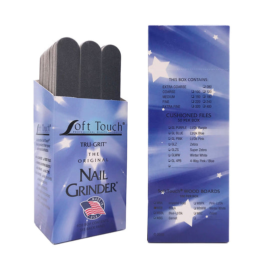 Soft Touch - 7" x 1 1/8" Wood Emery Board Black Nail Files. Grit 180/180