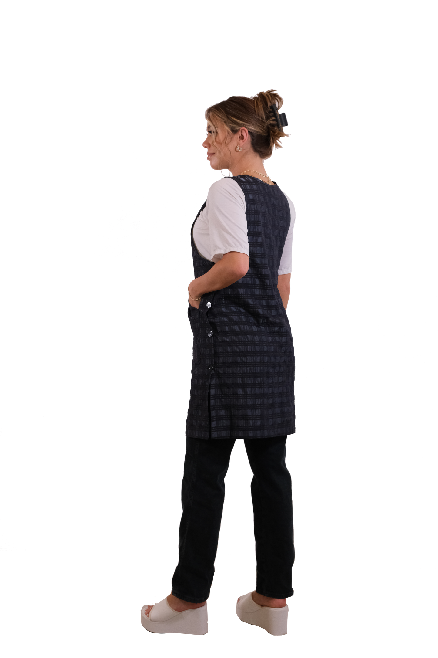 Therapispa - Apron Round Neck W/Button - Checker