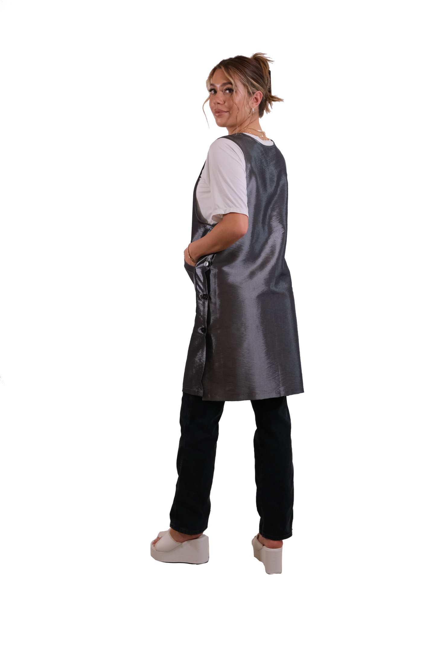 Therapispa - Apron Round Neck W/Button - Gray