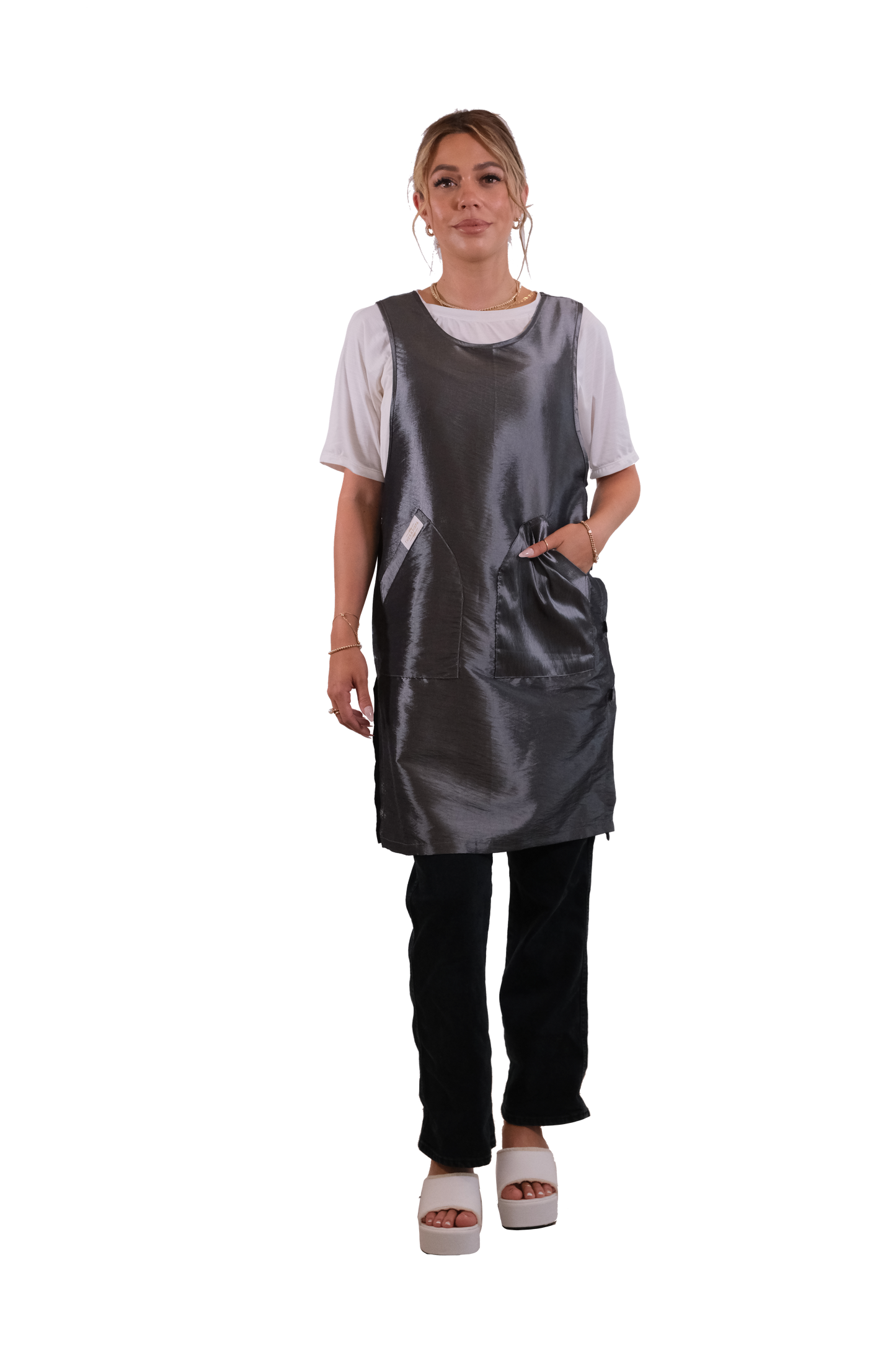 Therapispa - Apron Round Neck W/Button - Gray